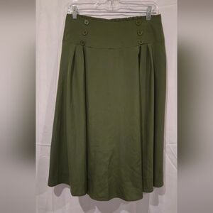 Olive Green Women's Pleated Midi Skirt